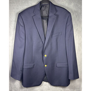 Ralph Lauren Mens 100% Wool Navy Blue‎ Gold Button Blazer Sport Coat Sz 44L
